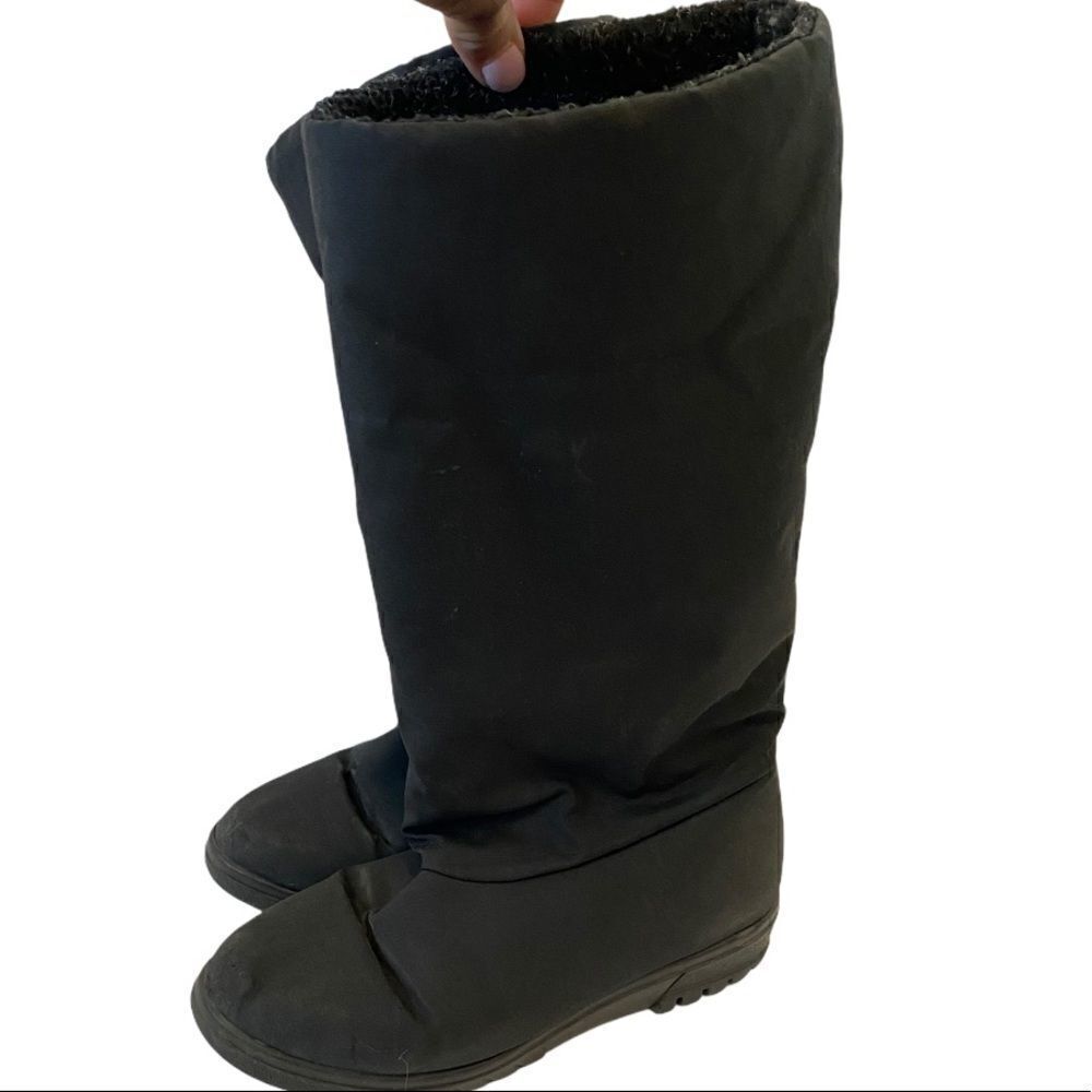 Black Winter Warm Fleece Lined Flat Boots 6W